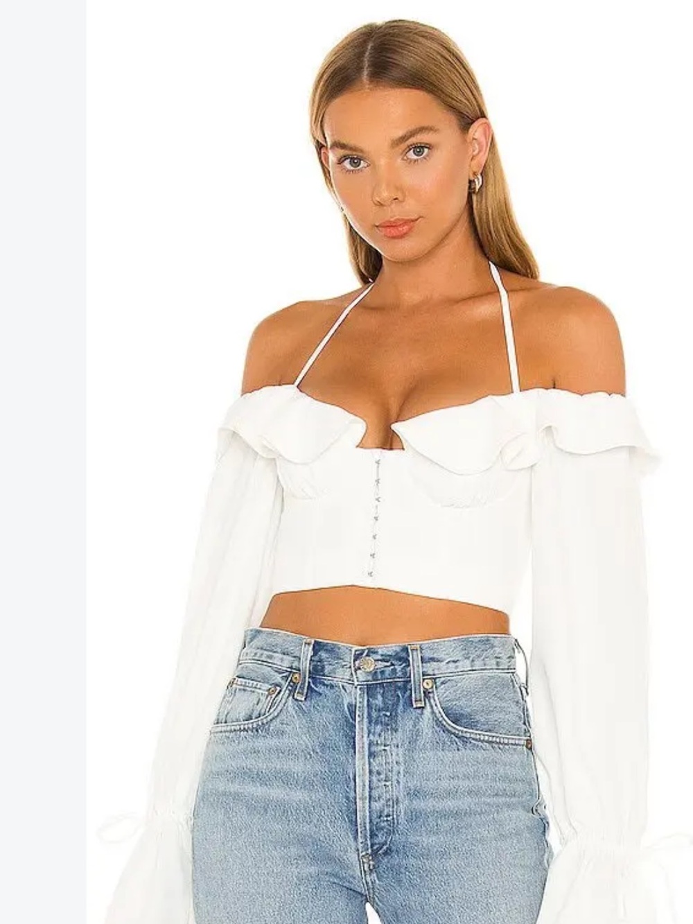 MAJORELLE Stefano Bustier White Off-Shoulder Bustier Crop Top